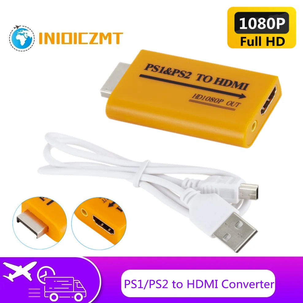 

INIOICZMT For PS1/ PS2 to HDMI Adapter Converter Up to 1080P Output For Monitor Projector Convert Video/Audio Game Plug and Play