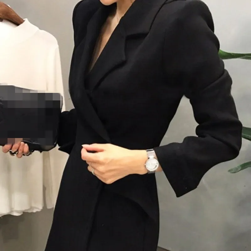 Женский Длинный блейзер с воротником лацканами однобортный облегающий в