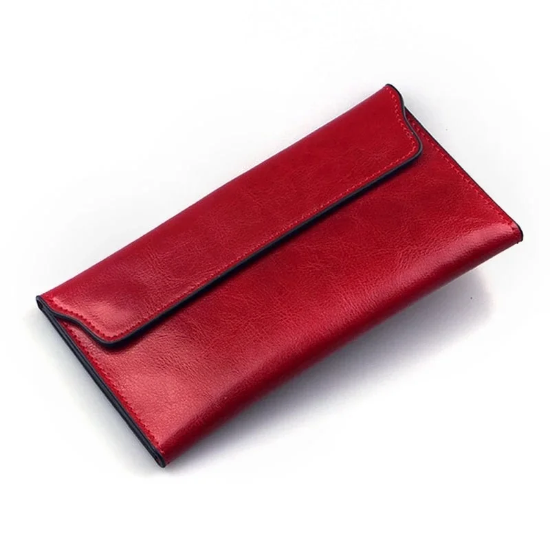 NIGEDU-cartera de piel auténtica para mujer, cartera larga y fina de piel de vaca, portatarjetas múltiple, bolso de mano, billetera estándar de moda