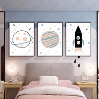 planet cartoon poster rocket space canvas painting childlike wallpaper funny print craft nursery kids room decoration picture