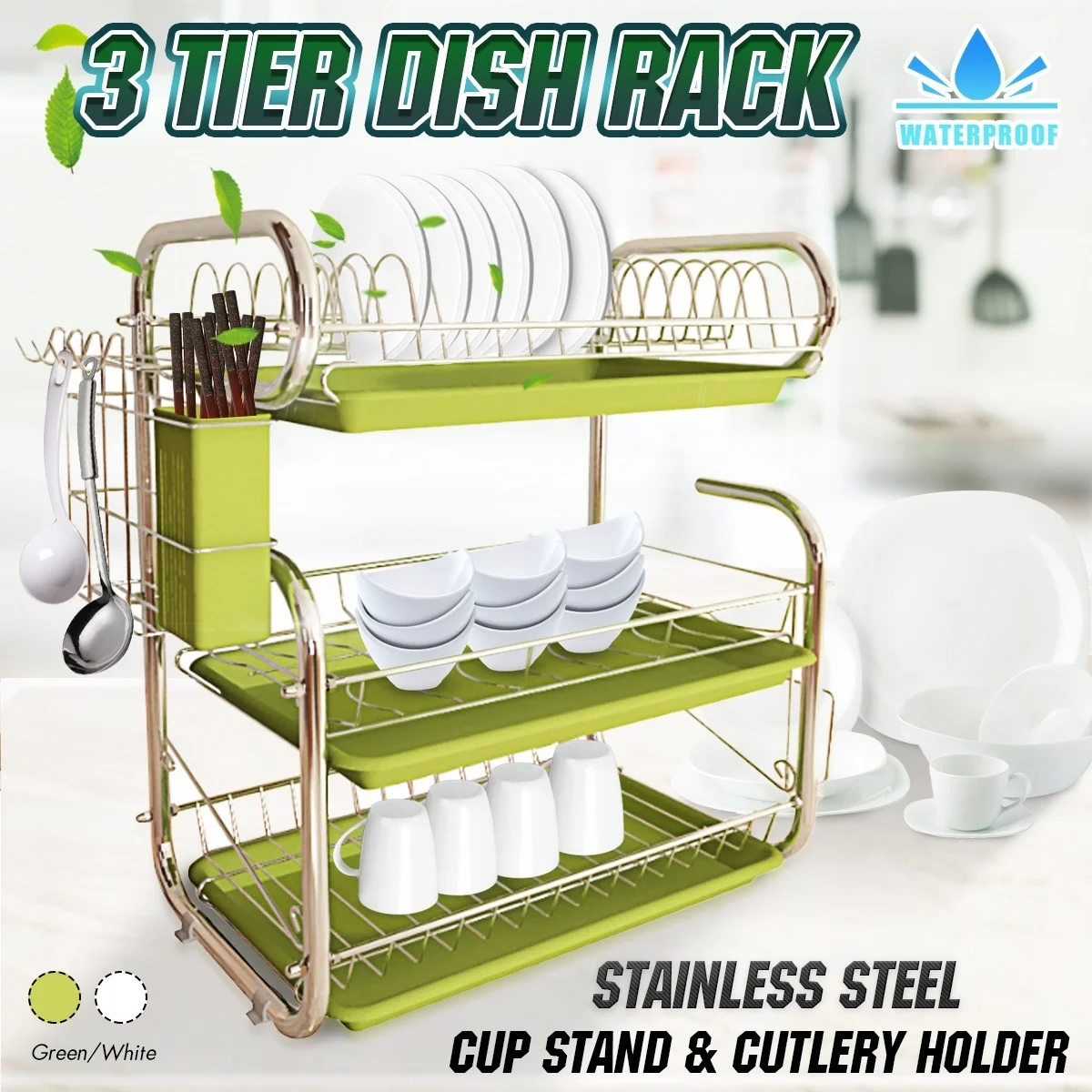 

3 Tiers Drying Dish Rack Kitchen Storage Shelf Washing Holder Basket Plated Iron Knife Sink Dish Drainer Organizer Hanging Rack