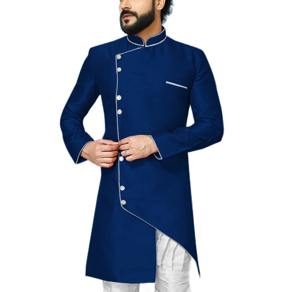 Dark Royal Blue Свадебный мужской халат для жениха, мандарин, воротник, для мужчин, s Indo, Западный, специальный ужин, вечерние, скромное пальто, контрастный цвет, для мероприятий, блейзер, куртка - Color: Dark Royal Blue