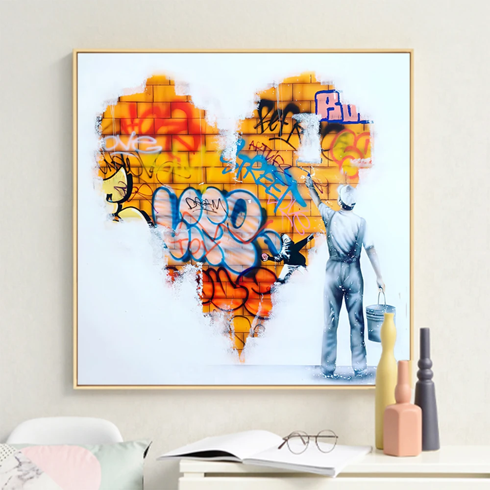 Абстрактная живопись искусство стены сердце Форма граффити плакат и принты