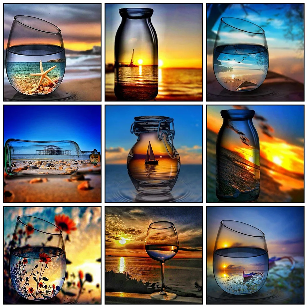 

5D DIY Diamond Painting Landscape Full Square Diamond Embroidery Bottle Mosaic Rhinestone Pictures Crafts Home Decor