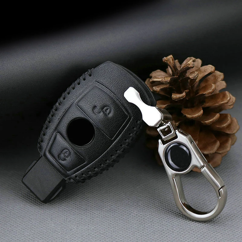 Genuine Leather Car Key Case Cover For Mercedes Benz W203 W204 W205 W210 W212 W124 W176 CLA AMG GLA Metal Ring Accessories | Автомобили и