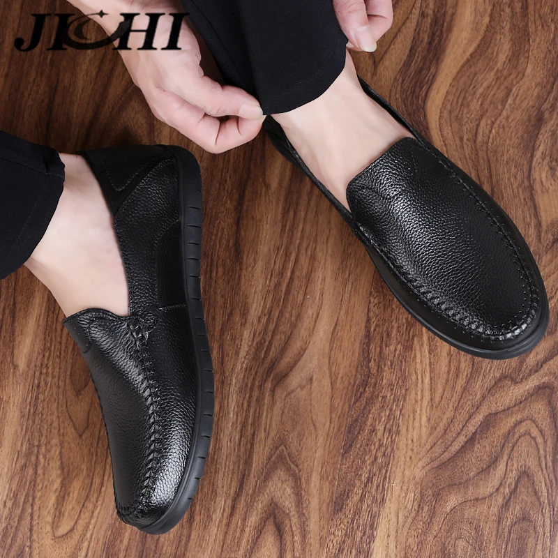 

JICHI Genuine Leather Men's Shoes Fashion Design Business Casual Shoes Men Luxury Handmade Comfortable Men Loafers Large Size 46
