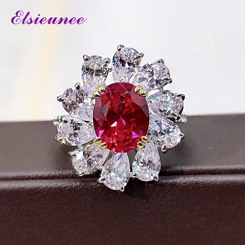 

ELSIEUNEE New Vintage Solid 925 Silver Oval Cut Ruby High Carbon Diamond Gemstone Wedding Engagement Ring Fine Jewelry Wholesale