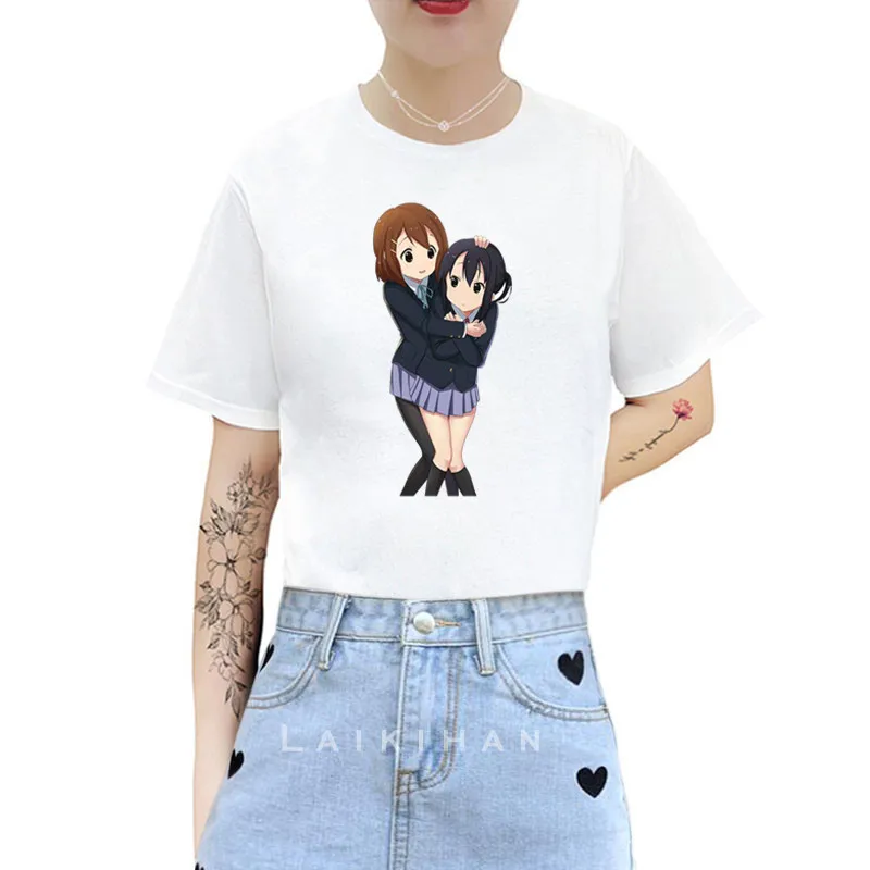 

Аниме красавица для K-on! Женские футболки из 100% хлопка, женская футболка с коротким рукавом для женщин, топы, женская футболка