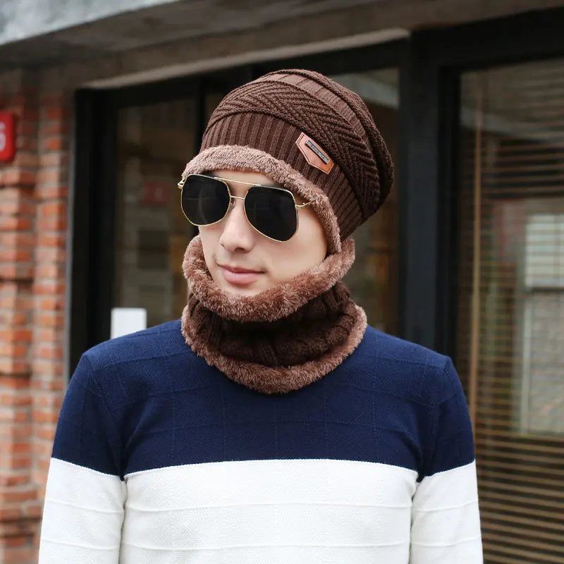 LEOSOXS теплая вязаная шапка шарф набор меховая шерстяная подкладка толстые теплые