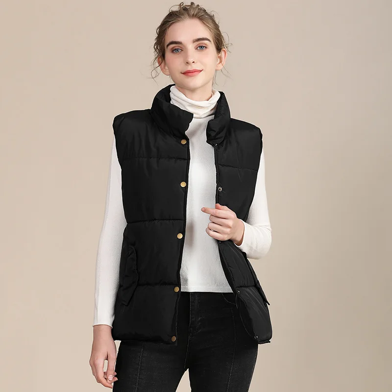 

Winter Cotton Vest Coat for Women Autumn High Quality Single Breasted Female Casual Solid Navy Blue Windproof Warm Waistcoat