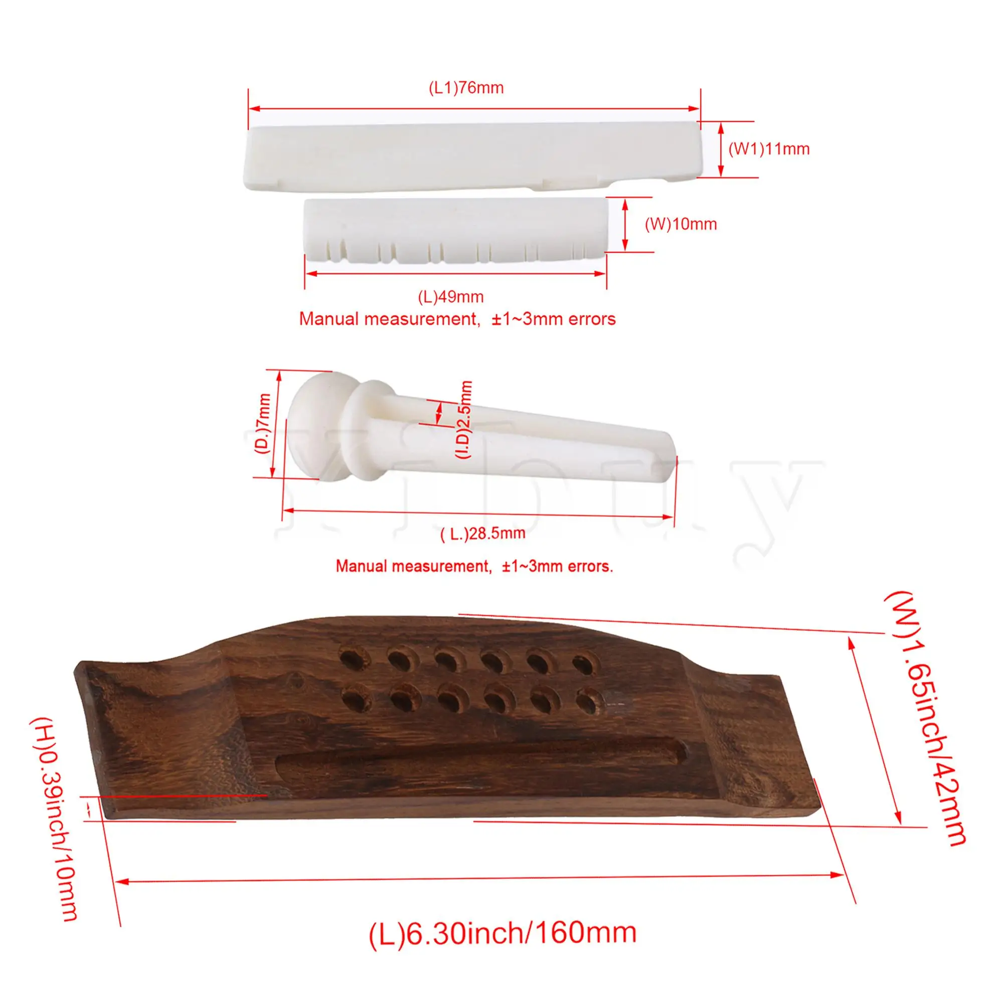 

12 String Acoustic Guitar Bridge with Bone Saddle and Nut & Bridge Pins