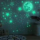 435 шт.компл. Светящиеся Настенные наклейки 3D Луна звезды точки зеленая детская комната Домашний потолок лестница обои флуоресцентные настенные наклейки