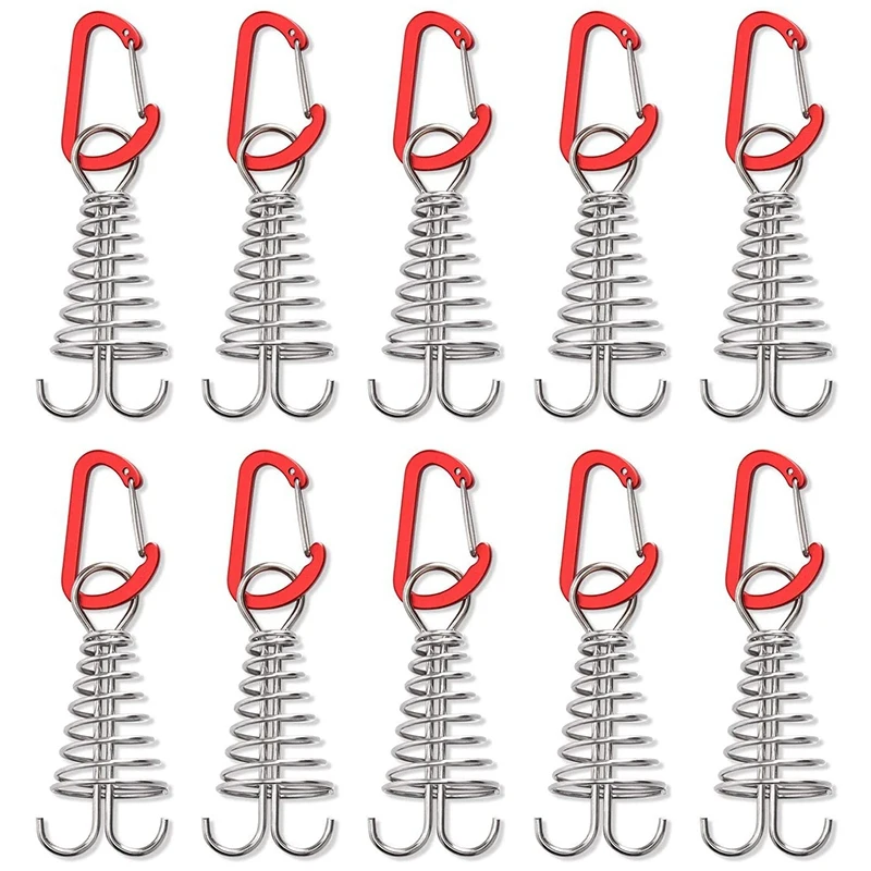 

10 Pcs Spiral Shaped Spring Octopus Peg with Carabiner Hook Durable Rope Buckle Tent Hooks Board Pegs for Camping Hiking