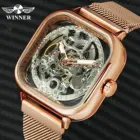 Часы-скелетоны WINNER мужскиеженские механические, брендовые Роскошные модные квадратные наручные в стиле панк, с магнитным ремешком, автоматические