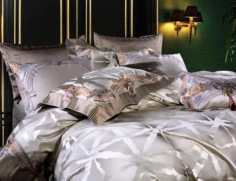 

Luxury 800 TC Silk Cotton Jacquard Charm Classic Bedding Set Silky Duvet Cover Bed Sheet Pillowcases Queen King size 4-11 Pcs