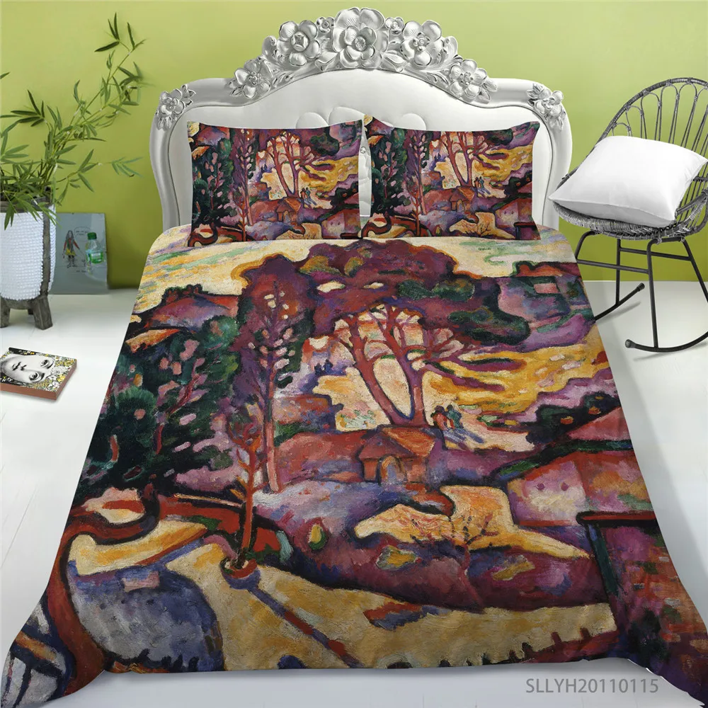 

Oil Painting Bedding Set Comforter Cover Set Queen Size Unique Design Bed Set 2/3 Pcs Bedclothes Dropship
