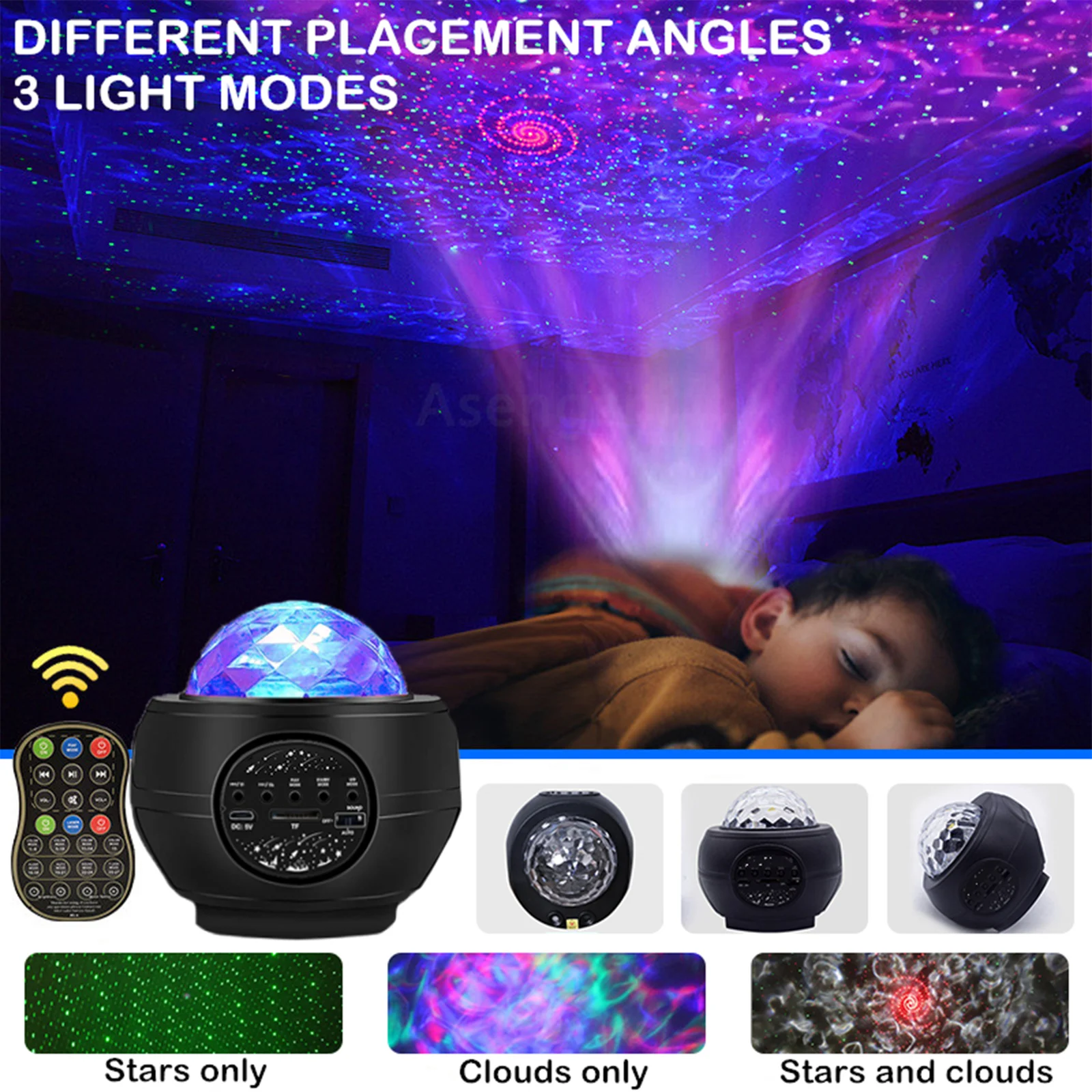 

Star Projector Night Light LED Starry Sky Ocean Wave Bluetooth Remote Control Bedside Sleeping Lamp for Kids Bedroom Ceiling