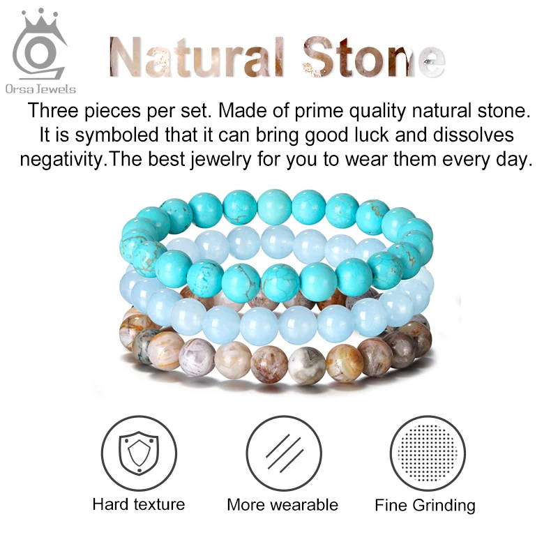 Браслет ORSA JEWELS 3 шт./компл. бирюзовый с бусинами из говлита Аквамариновый камень