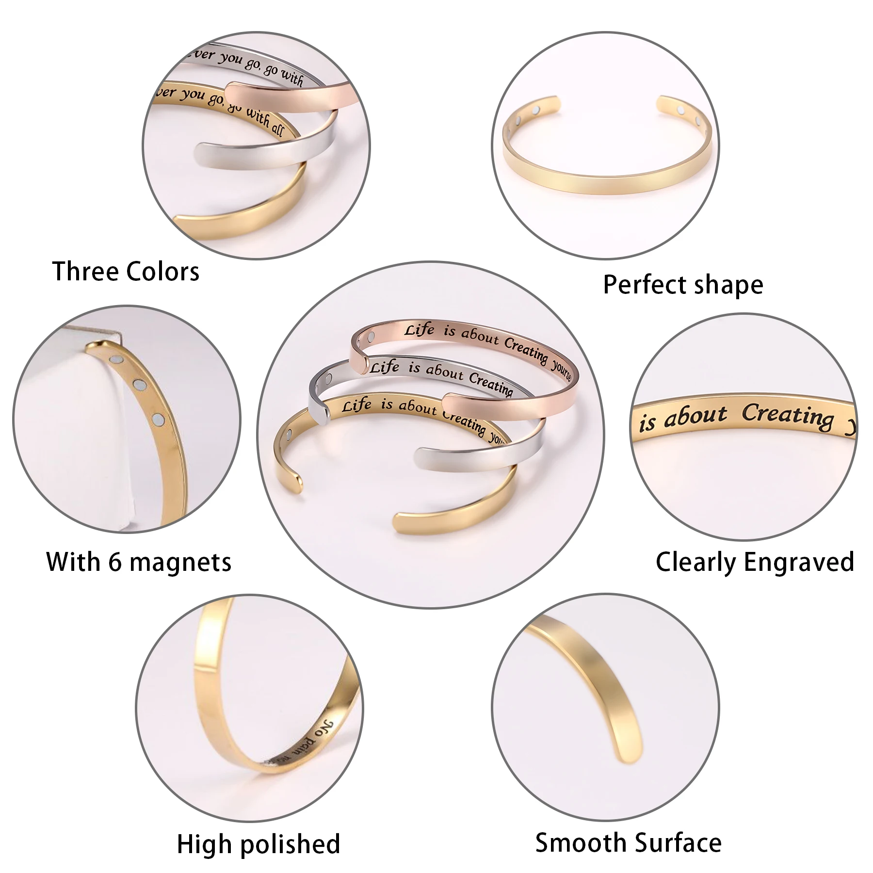 SKYRIM Simple Weight Loss Cuff Bangle Inspirational Quote Words Stainless Steel Rose Gold Color Mantra Bracelet for Lover Friend | Украшения