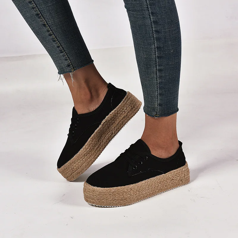 Женские эспадрильи на платформе Обувь плоской подошве для девочек Лоферы из