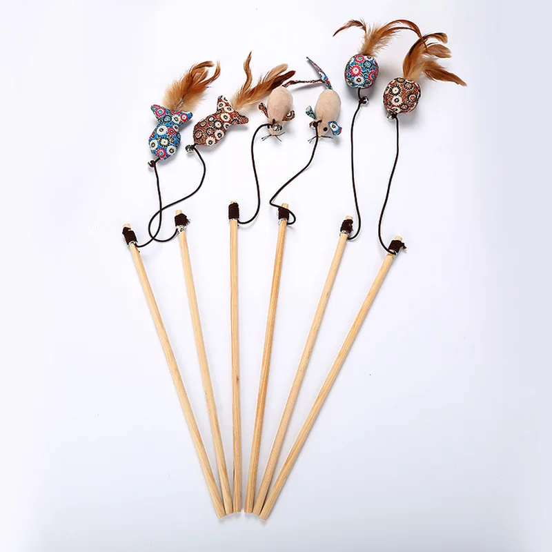 Игрушка для кошек деревянная забавная палочка ручной работы с колокольчиками