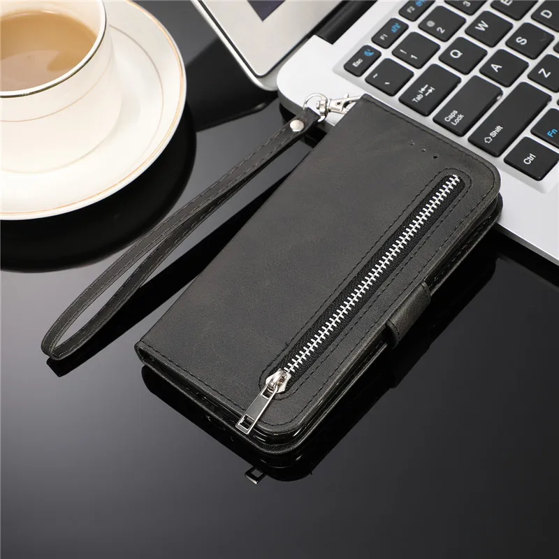 Black Чехол-бумажник с застежкой-молнией для IPhone 11 Pro X XS MAX XR 7 8 6s 6 Plus чехол-подставка для телефона Coque Etui Mujer Funda Bag - Цвет: Black
