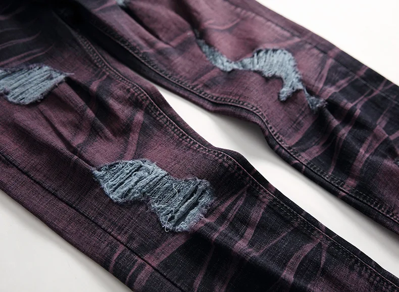 

2D men stretch tie-dye fashion holes men's trousers large trousers custom logo print on product and package from 1pc dropship