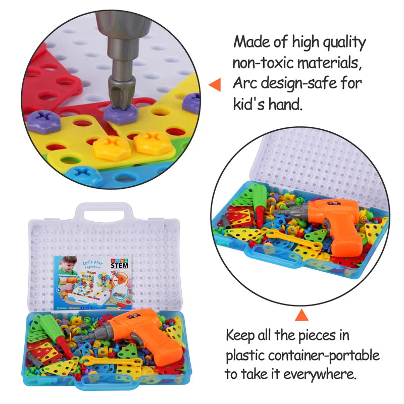 

Drilling Screw 3D Creative Mosaic Puzzle Toys For Children Building Bricks Toys Kids DIY Electric Drill Set Boys Educational Toy