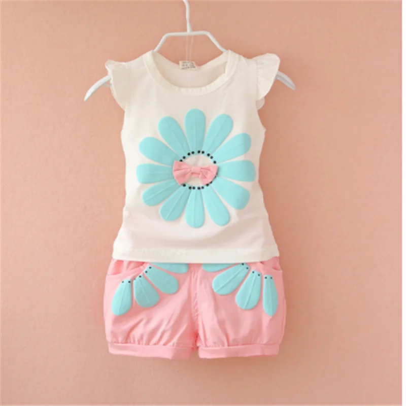 BibiCola fashion toddler children summer baby girls clothing sets lace 2pcs clothes set kids flower tracksuit | Мать и ребенок