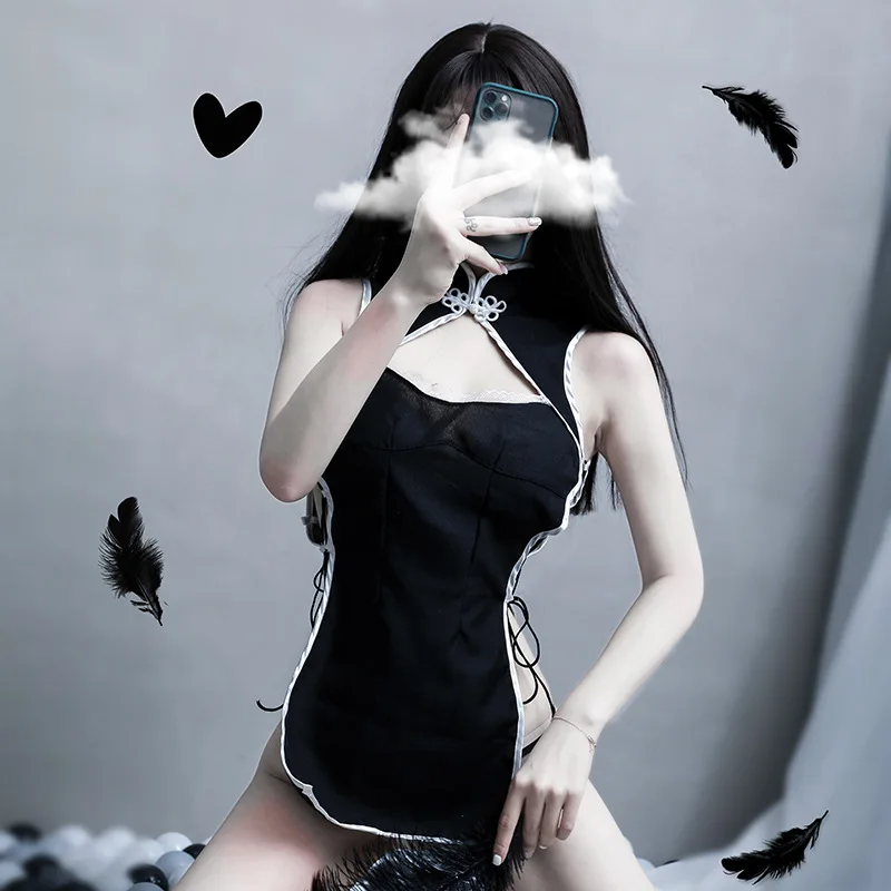 Сексуальное платье Ципао с вырезами соблазнительная униформа разрезом по бокам