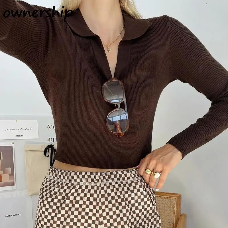 

Sexy V Neck Slim Knitted Sweater Top Women Casual Long Sleeve Cotton Elastic Pullover Female Autumn Winter New Solid Basic Tops