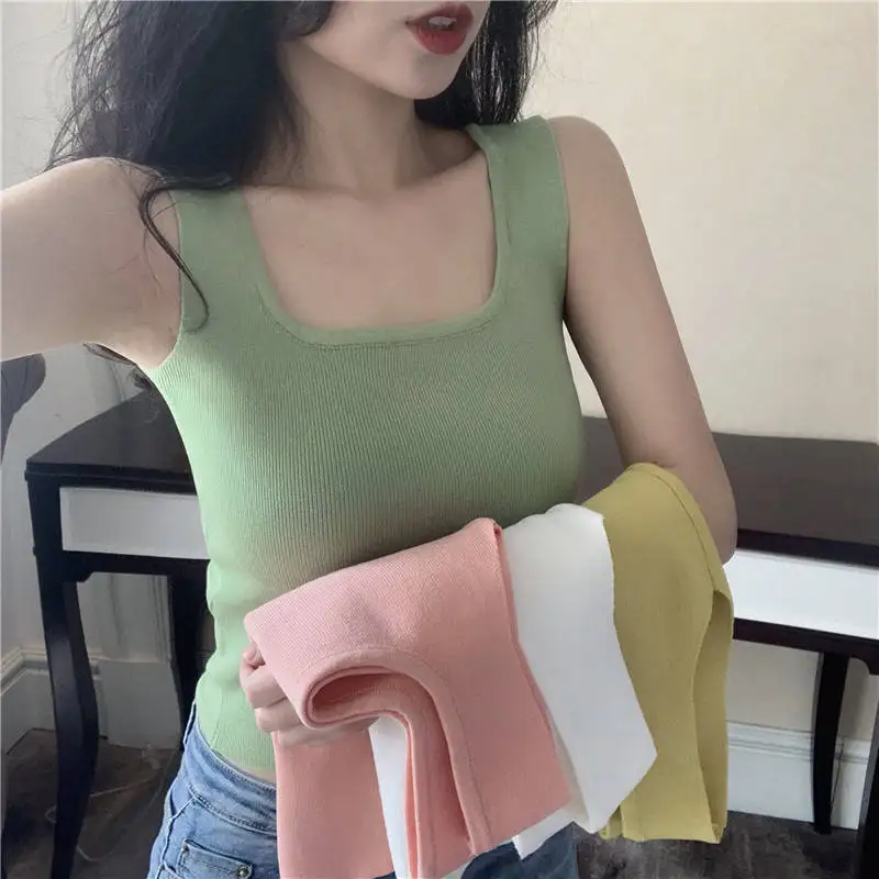 

Женский корсет, топы, Женский I-образный жилет, короткий летний топ на бретельках с U-образным вырезом, майка, укороченный Топ для женщин