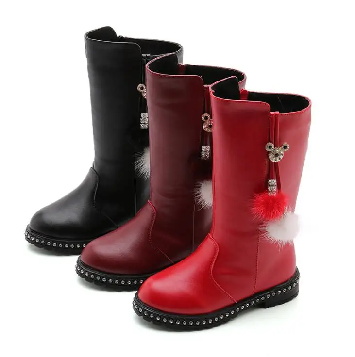 Fur Kids Snow Boots Winter Female Fashion Boots Girls Princess Knee-length  Boots Child Casual Sport Shoes Hot Sneakers