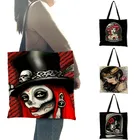 Черные женские сумки с принтом черепа, женские сумки через плечо, многоразовые сумки для покупок, повседневные тоуты B06089