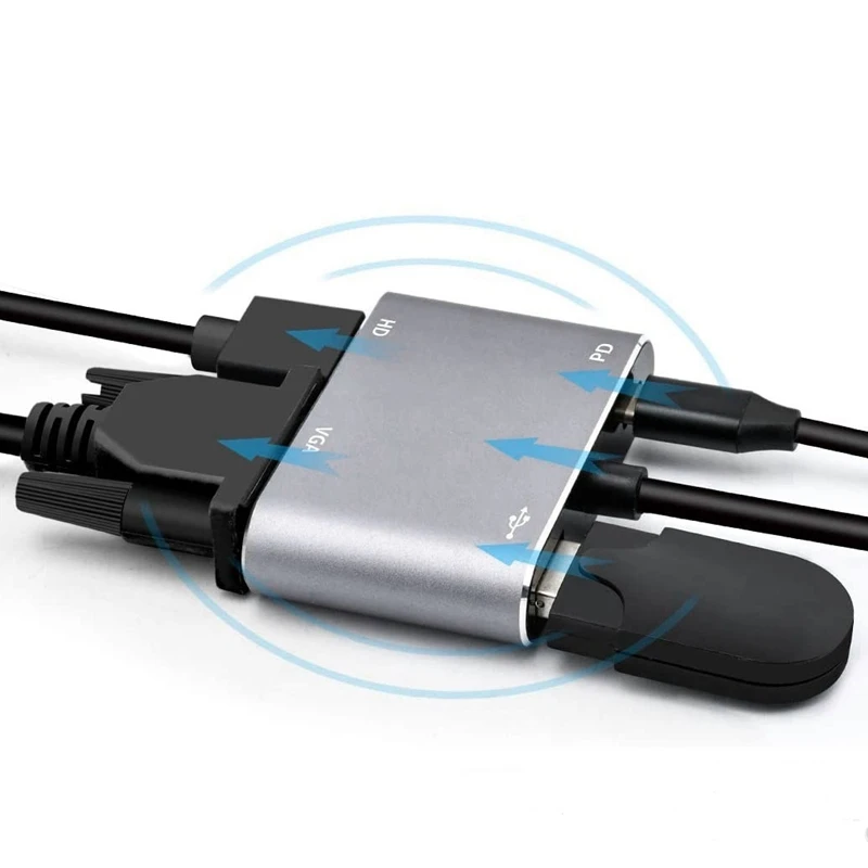 4в1 Тип C к HDMI 4K адаптер 1080P VGA o видео конвертер PD 87 Вт Быстрое зарядное устройство