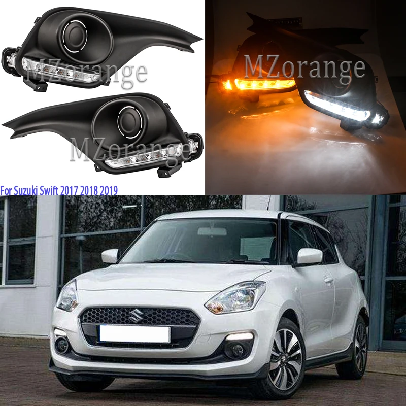 white and yellow Для Suzuki Swift Хеа светильник тумана светильник светодиодный туман светильник s светодиодный DRL головной светильник s крышка дневные ходовые огни Дневной светильник - Цвет: white and yellow