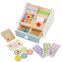 simulation cash register toy kids checkout register wooden pretend play set ideal gift for children aged 3 6