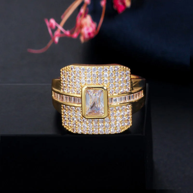 White CWWZircons Monaco роскошное 585 Желтое золото зеленый CZ Кольцо для женщин обручальное кольцо Дубай панк свадебные кольца R148 - Цвет основного камня: White