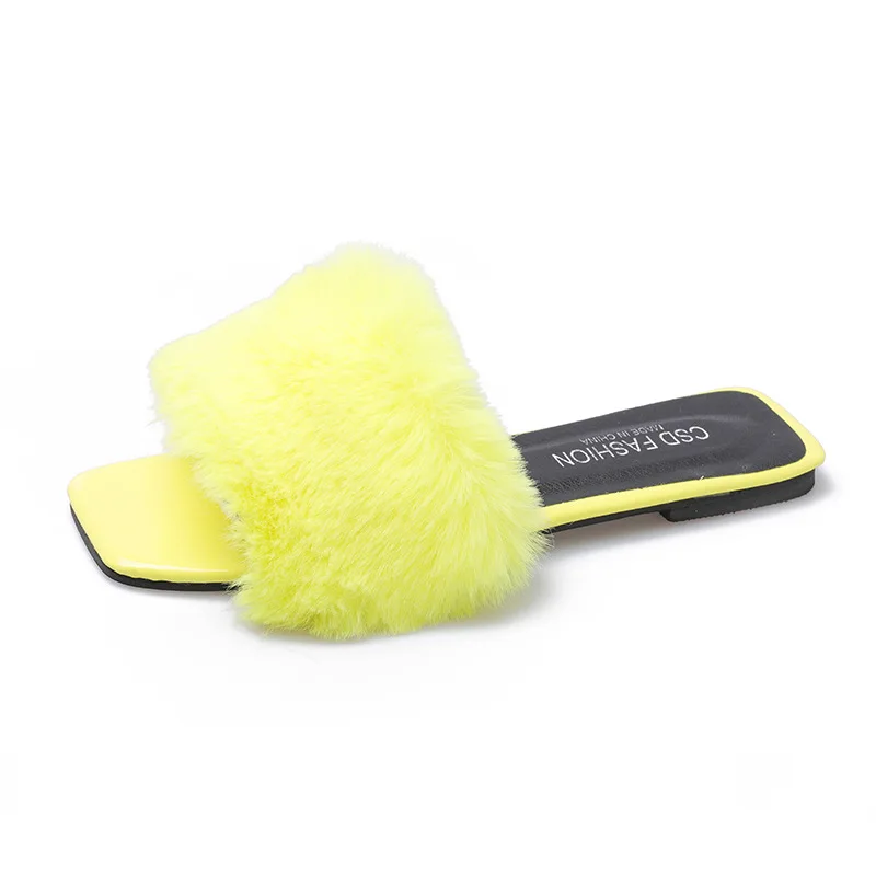 

Big Size Slippers Casual Room Shoes Slides Fur Flip Flops Loafers Slipers Women Luxury Massage Plush 2021 Flat Rubber Rome Fashi