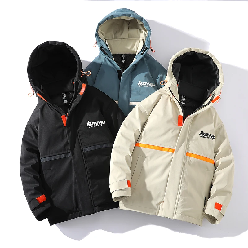 Куртка мужская зимняя в стиле Харадзюку разноцветная черная 2021 | Мужская одежда