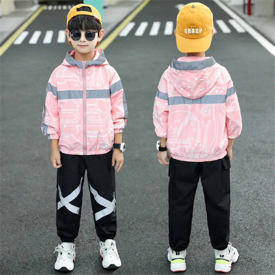 Boys Clothes Sport Suit Patchwork Boys Clothing Sets 2021 Autumn Jacket Hoddied Children Clothing Set Kids Tracksuit Clothes