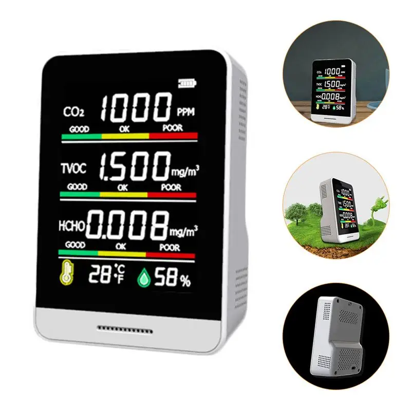 

1 PC CO2 Meter Temperature Formaldehyde Humidity Air Quality TVOC Monitor Detector