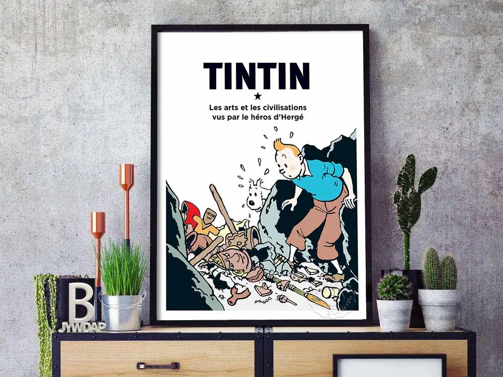 

Tintin Poster, Tintin Herg Art Exhibition Poster, Tintin Cartoon print, Herge Cartoonist poster, Vintage Tintin Cartoon