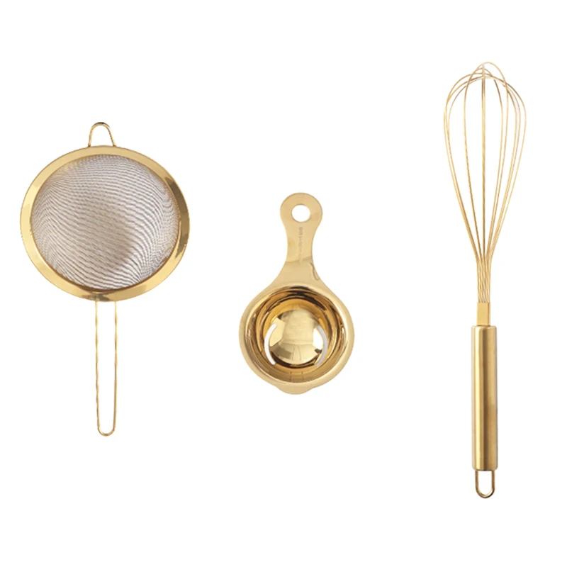 

Stainless Steel Fine Mesh Strainer Egg Beater Egg Separater Oil Strainer Flour Sifter Colander Kitchenware,Golden