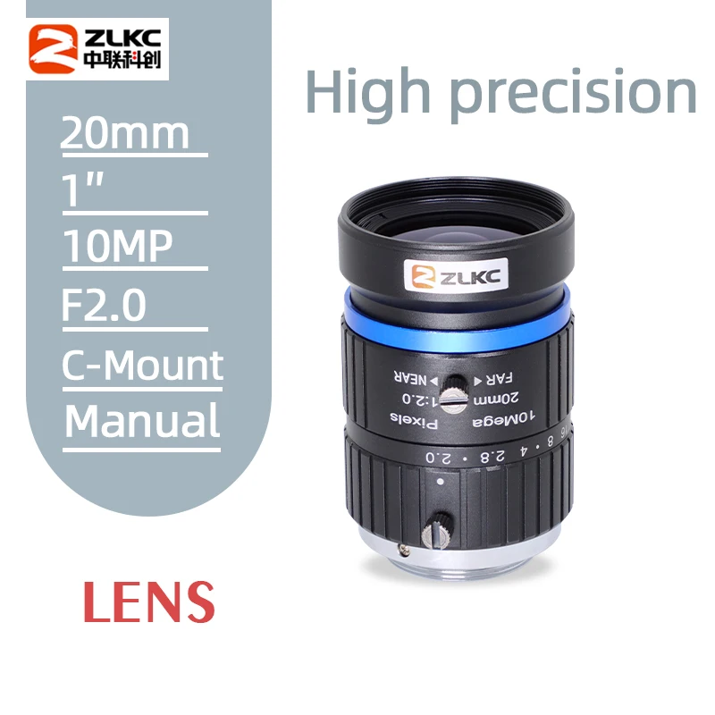 

ZLKC 10MP HD 20mm F1.4 10Megapixel Machine Vision Lens Manual Iris FA for Industrial Camera C-Mount Low Distortion CCTV Lenses