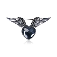brooches anti angel wings brooch pins for women suit men buckle blue rhinestone jewelry silk scarf heart pin clothes accessories