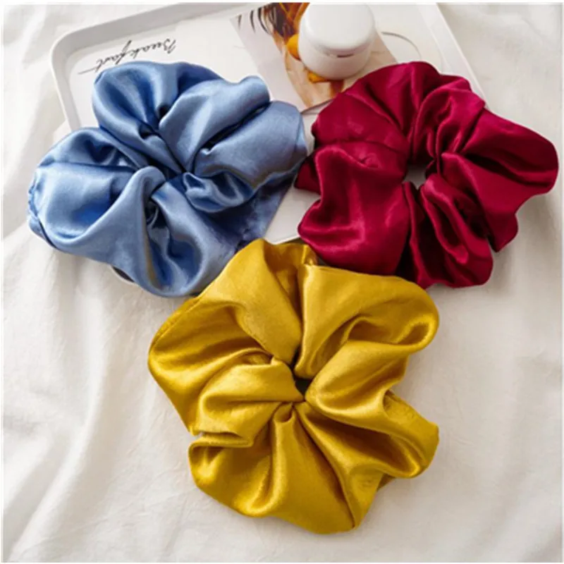 

Большие резинки для волос, однотонная шелковая атласная эластичная резинка для волос, женские аксессуары для волос, элегантные резинки для ...