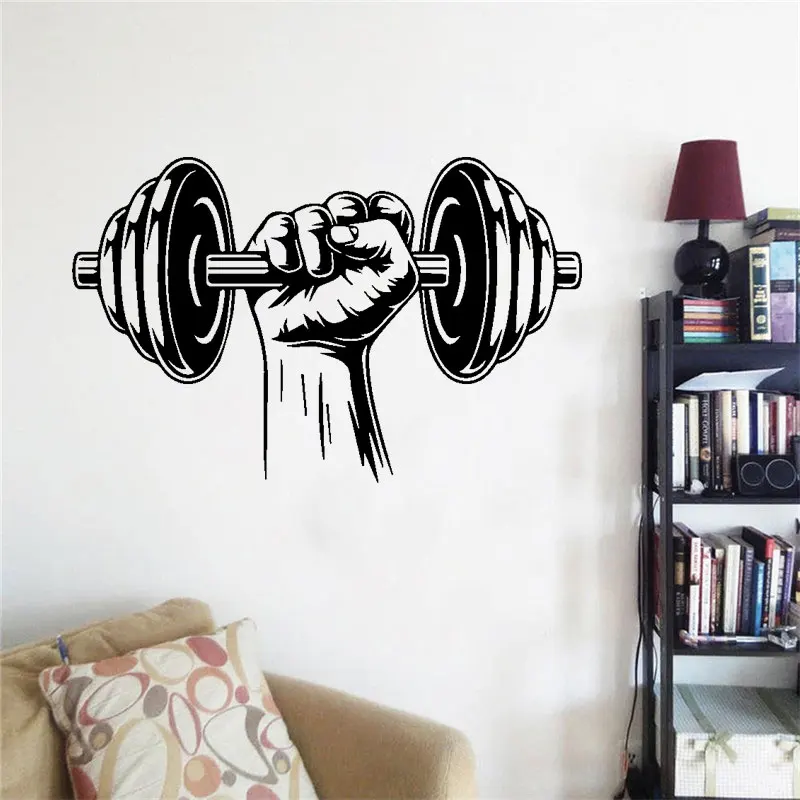 

Fitness Bodybuilder Sport Wall Sticker Vinyl Modern Interior Decor Dumbbells Decals Removable Mural Wallpaper DW13349