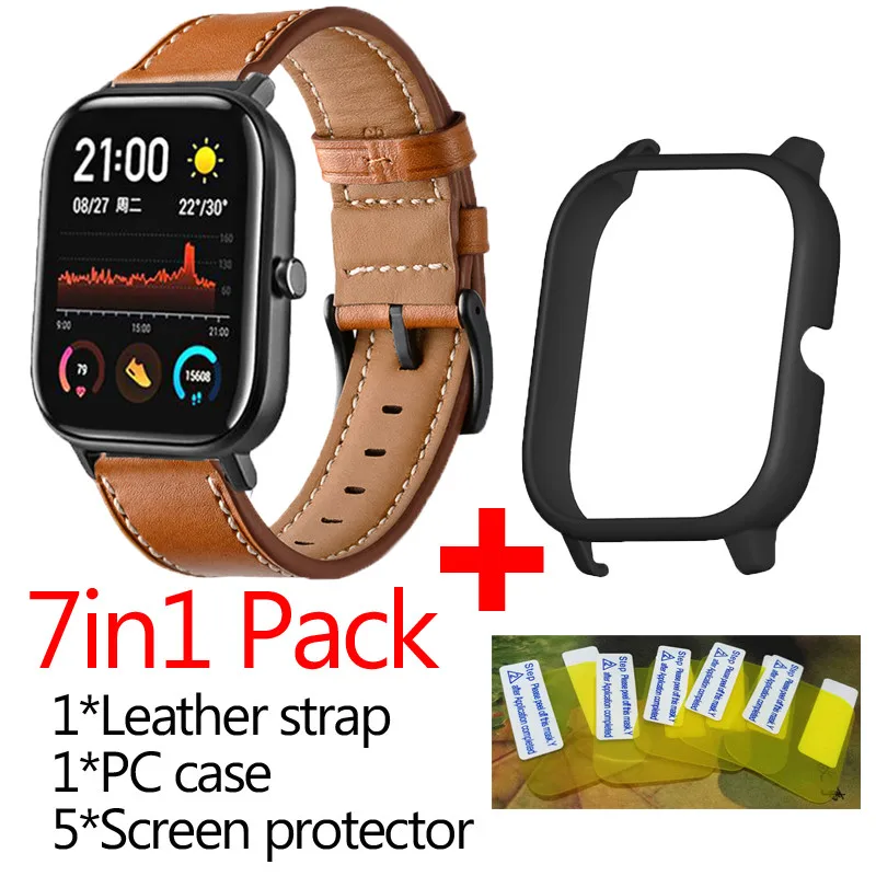 7в1 упаковка для huami Amazfit GTS ремешок кожаный ремешок умный ремешок для часов браслет PC чехол оболочка gts Защитная пленка для экрана