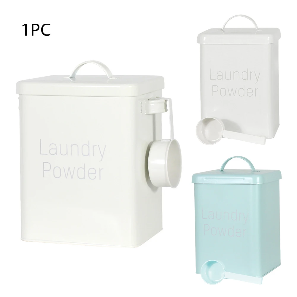 

Airtight Lid Box Kitchen Bathroom Metal With Scoop Storage Tin Waterproof Home Detergent Laundry Powder Container Large Capacity